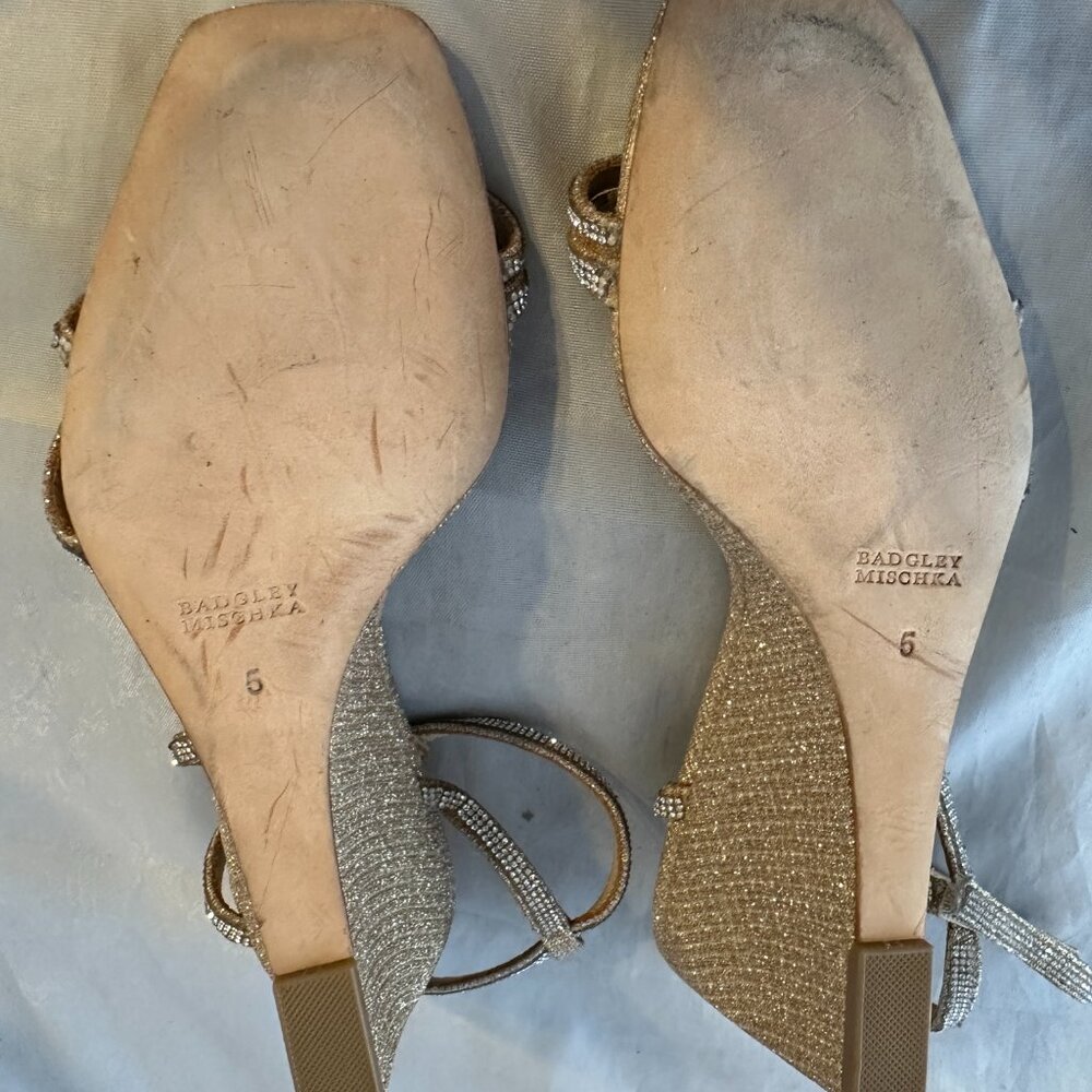 Badgley Mischka Unity Wedge Sandal, Pale Gold Glitter Women Size 5 M - Picture 6 of 6